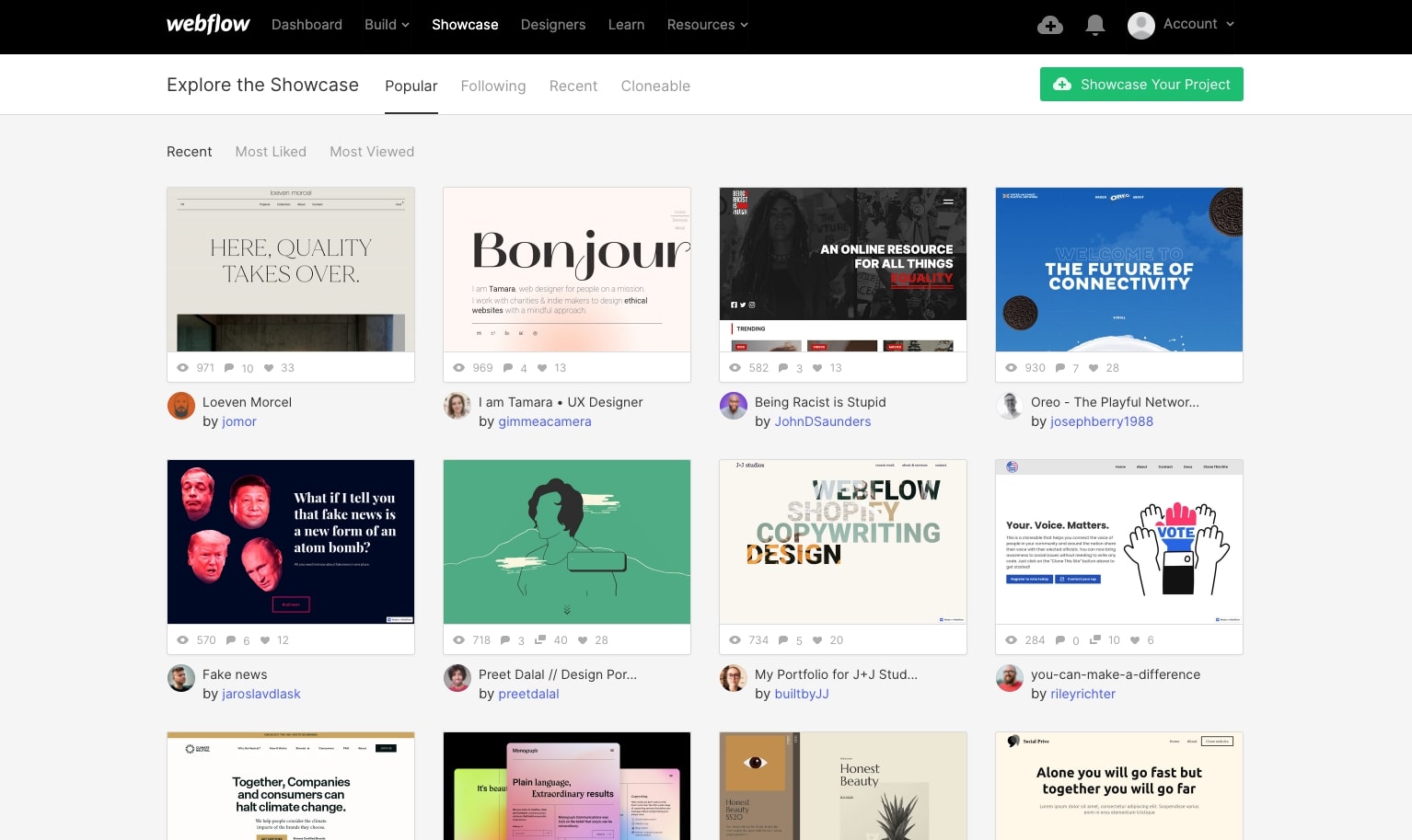 webflow showcase
