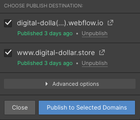 publishing a project in webflow