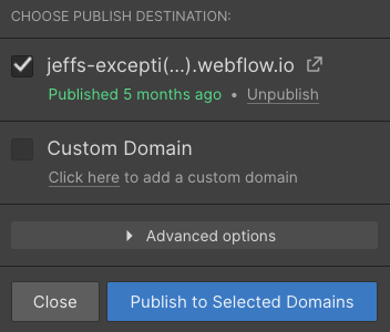 webflow publish website settings