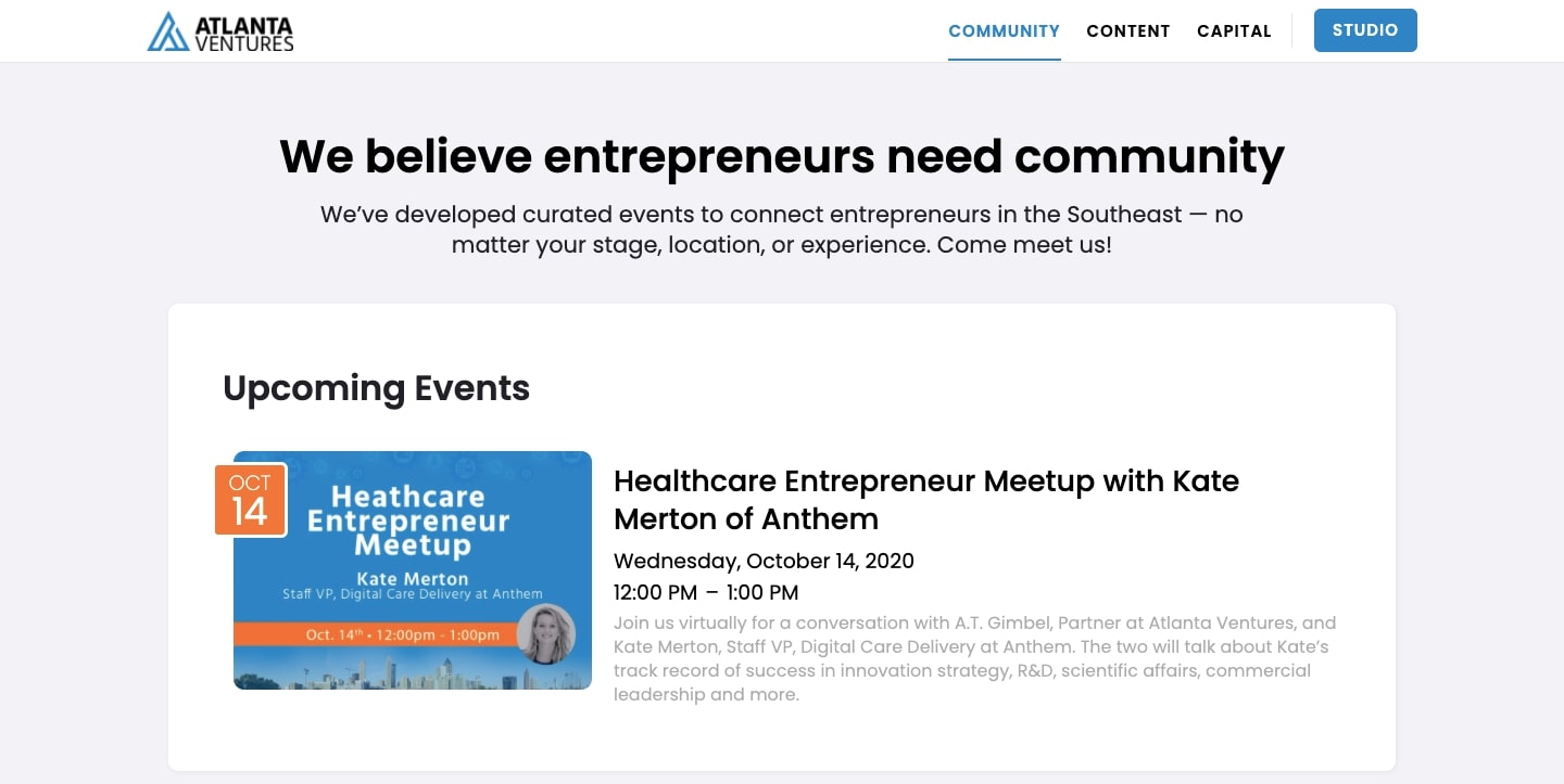 screenshot of Atlanta Ventures' website