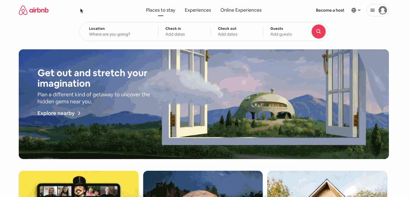 gif of airbnb's homepage