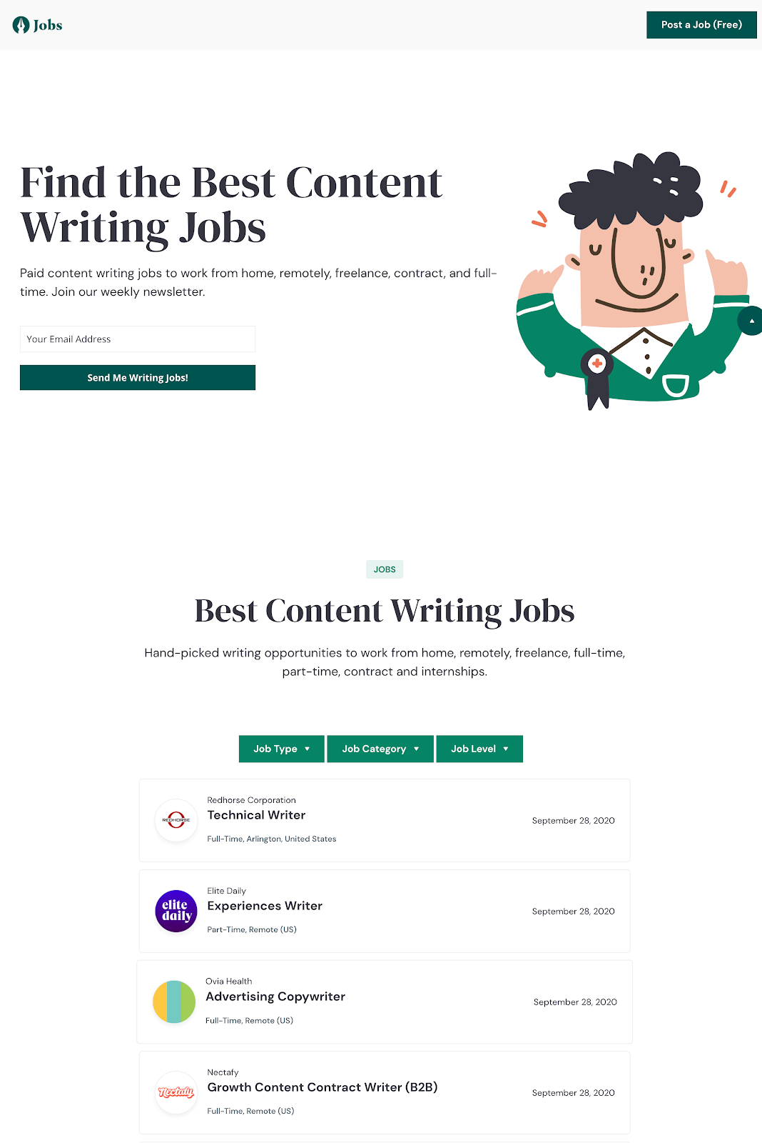 content writing jobs homepage