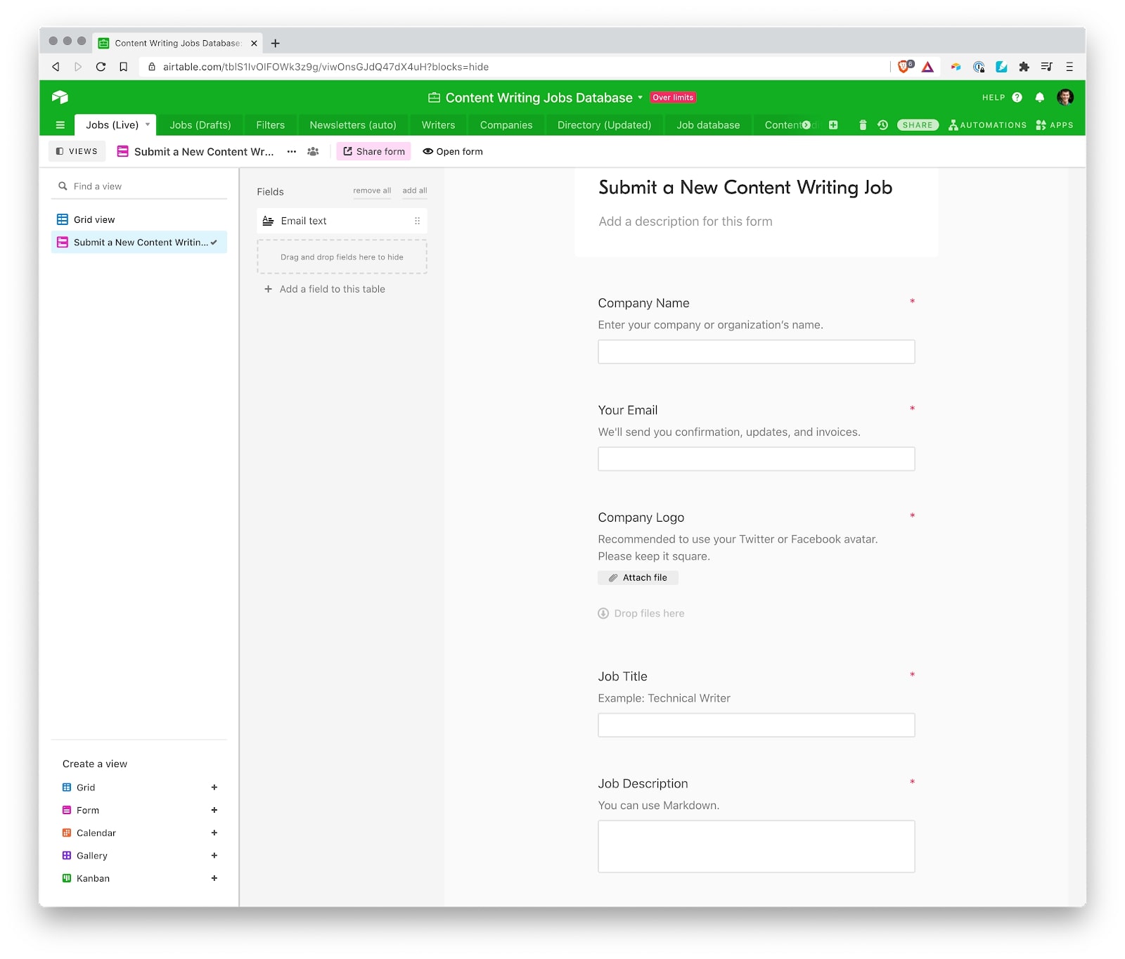 airtable submit a job form
