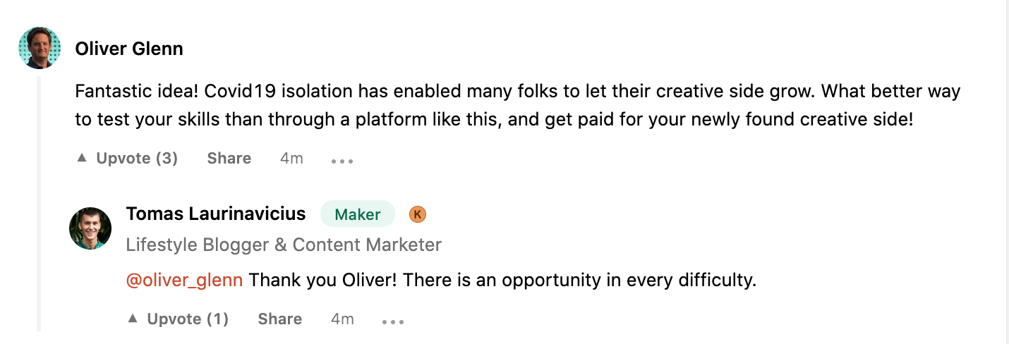 product hunt comment