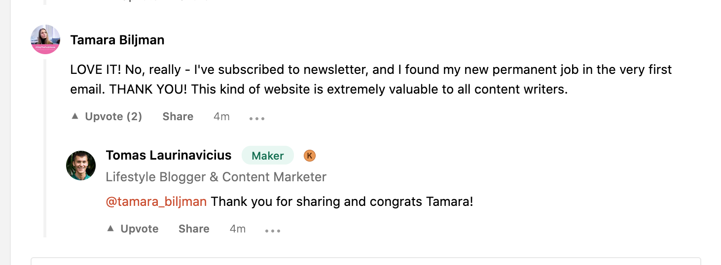 product hunt comments