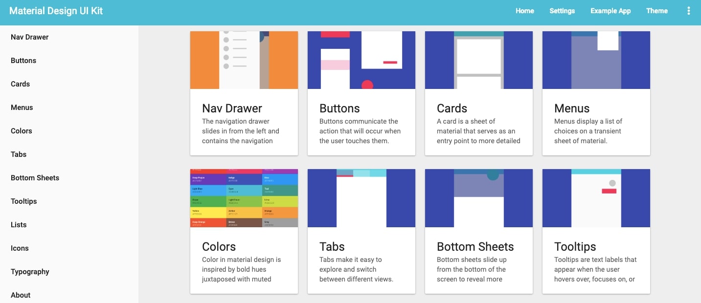 Material Design 1.0 UI Kit Webflow showcase page