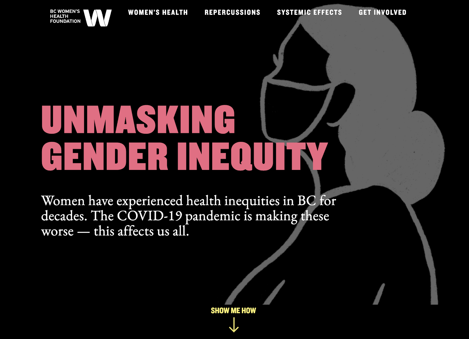 Screenshot of Unmasking Gender Inequity's homepage
