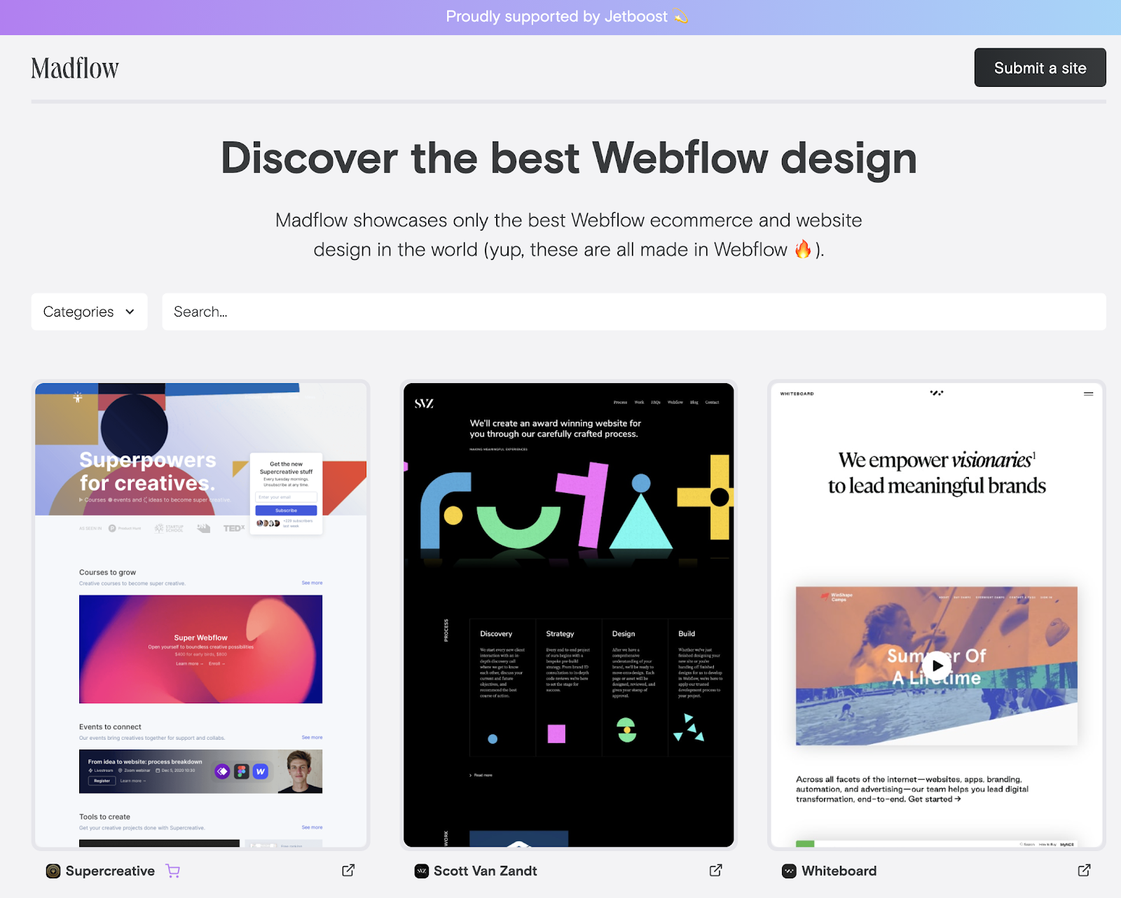 Screenshot of Madflow's homepage