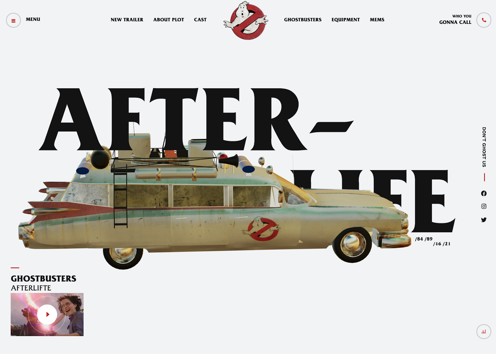 Screenshot of the unofficial Ghostbusters: Afterlife website