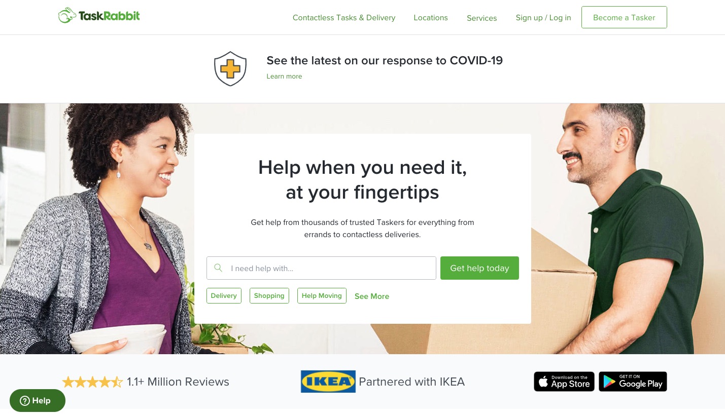 taskrabbit freelance labor website homepage