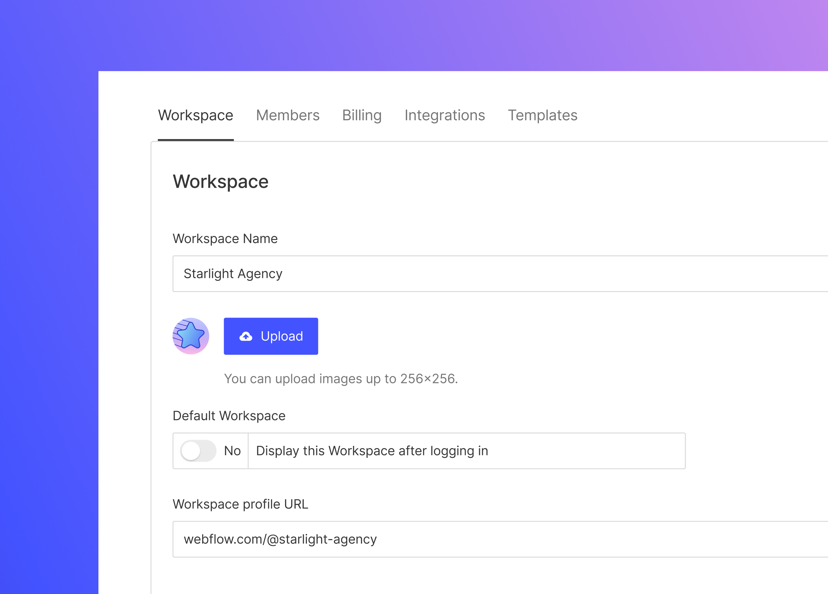 Choose your Workspace profile URL | Webflow Features