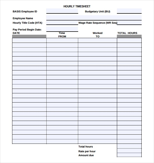 Hourly Timesheet Example