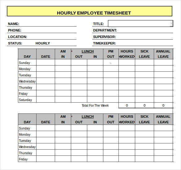 Hourly Timesheet PDF