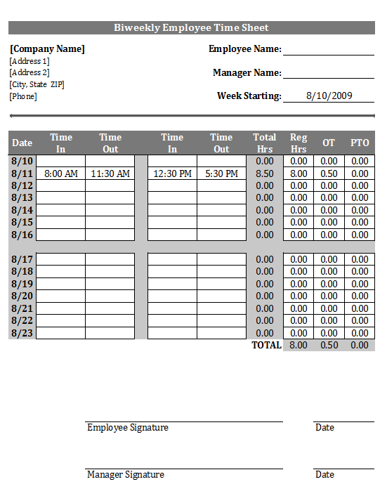 Biweekly Timesheet Example