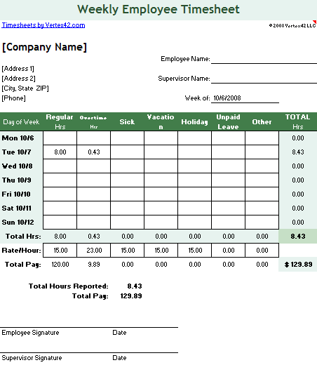 Simple Timesheet PDF