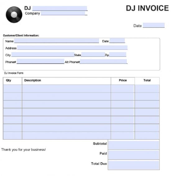 DJ Invoice Template