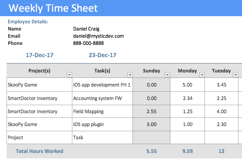 Timesheet Template Sample