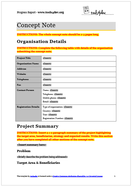 Concept Brief Template Sample