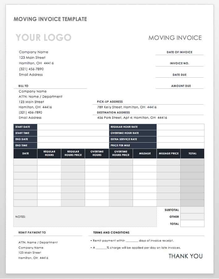 Moving Invoice Template Sample