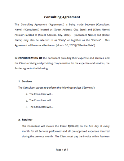 Consultant Service Agreement Template Sample