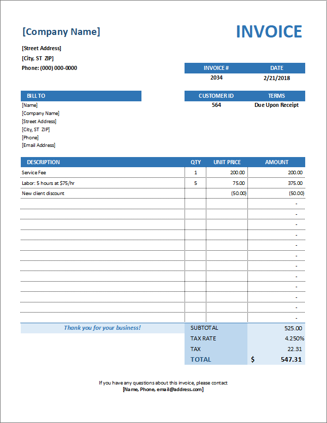 Professional Services Invoice Template