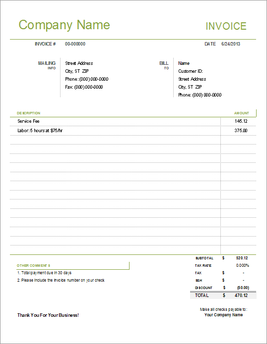 Basic Invoice Template Sample