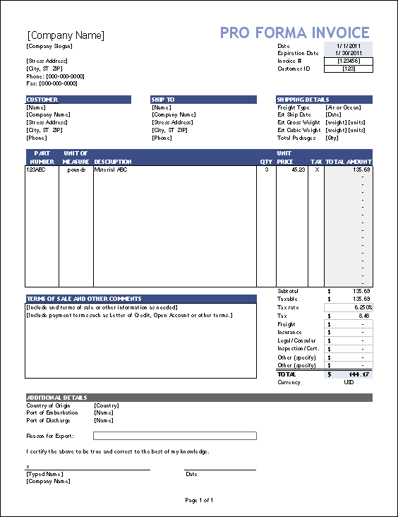 Proforma Invoice Template
