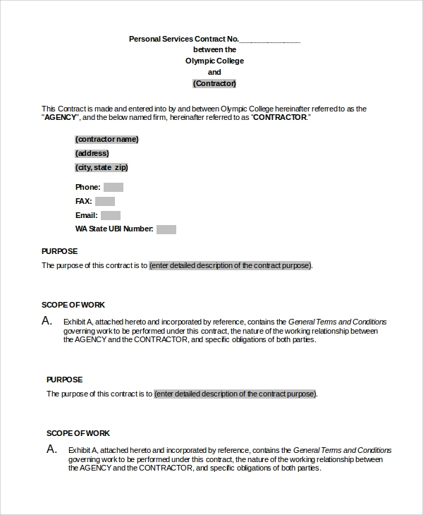 Personal Contract Template