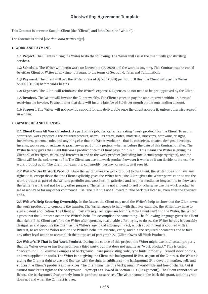 Ghostwriting Agreement Template