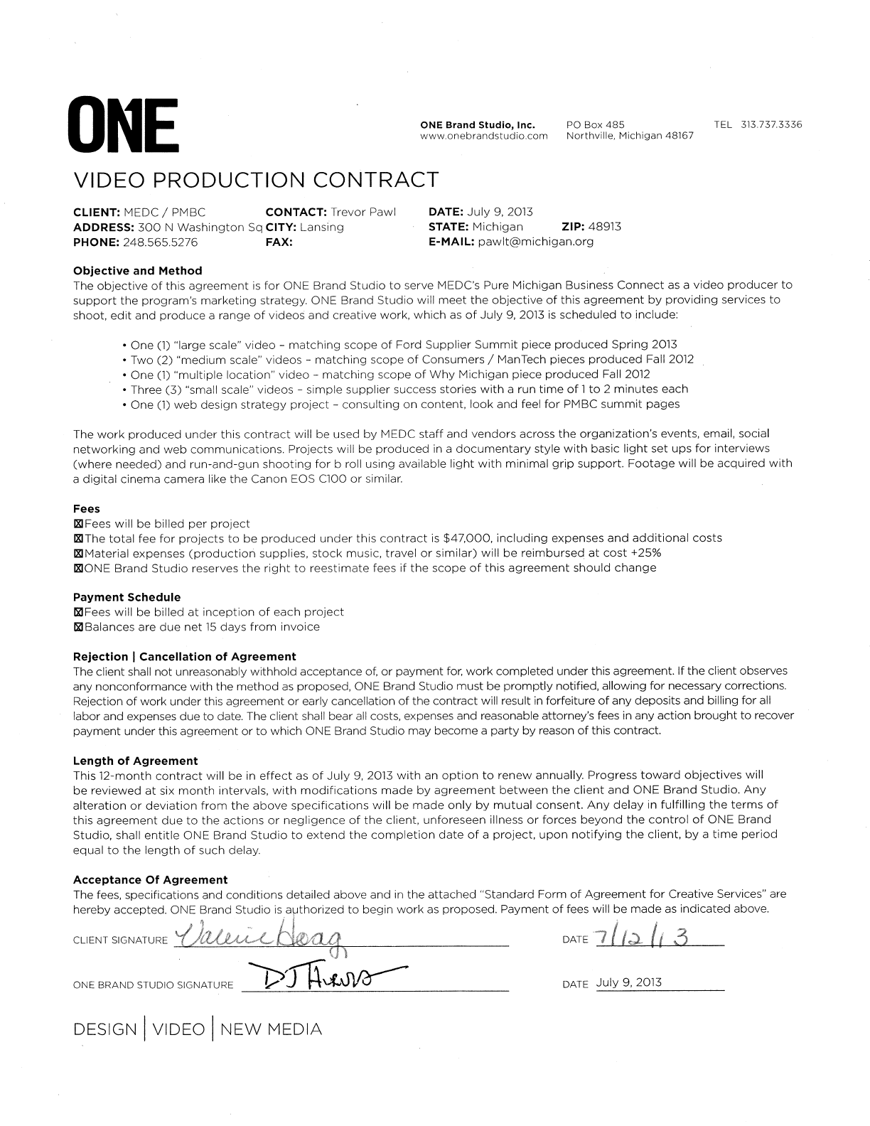 Video Editing Contract Template Sample