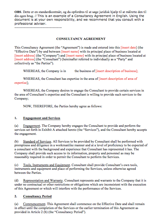 Consultant Contract Template Sample