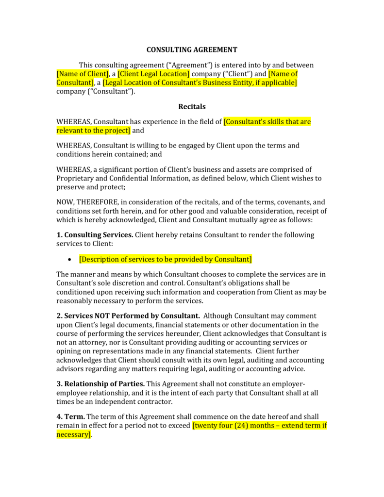 Consultant Agreement Template Sample PDF