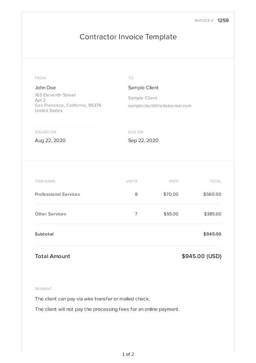Free Invoice Template for Hours Worked | Example Download - Bonsai