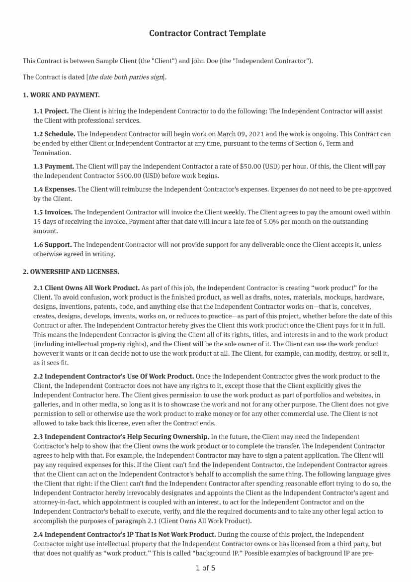 Free Independent Contractor Agreement Template - Bonsai