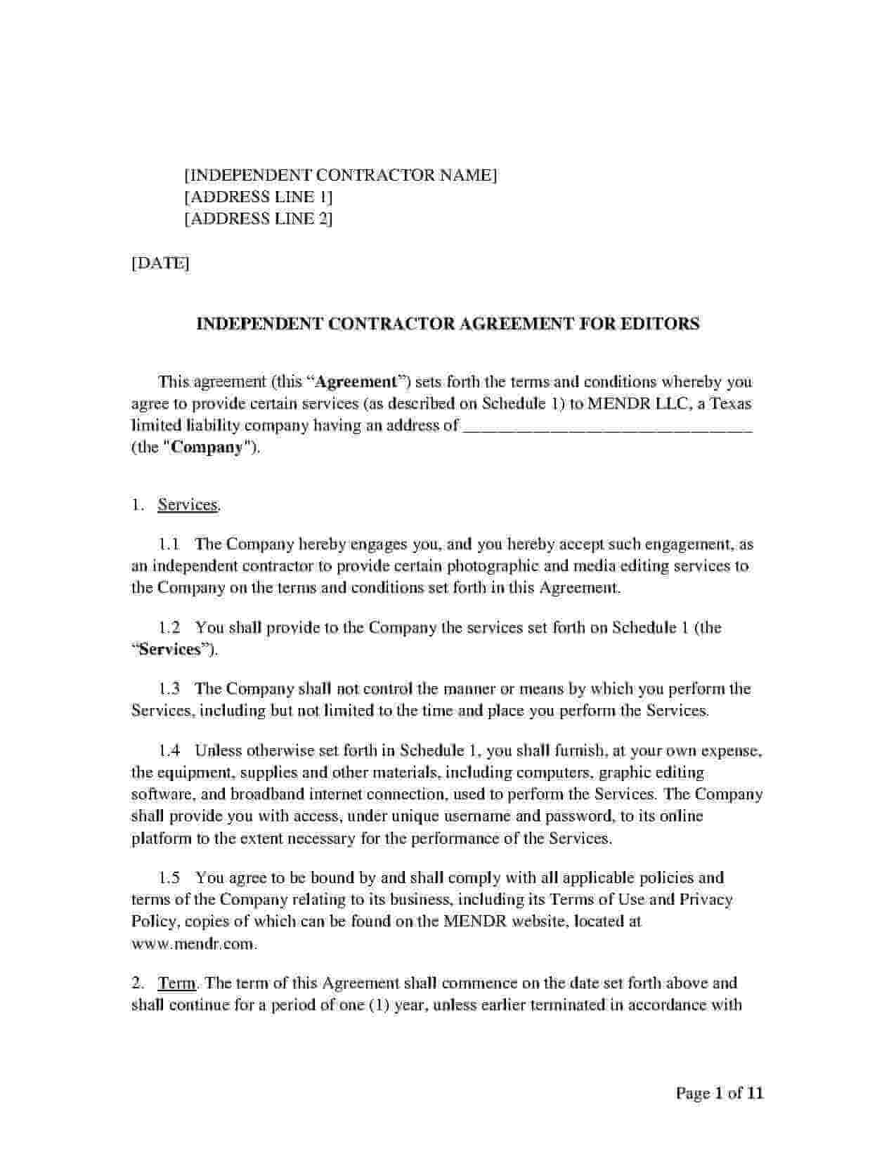 Freelance Editing Contract Template Sample