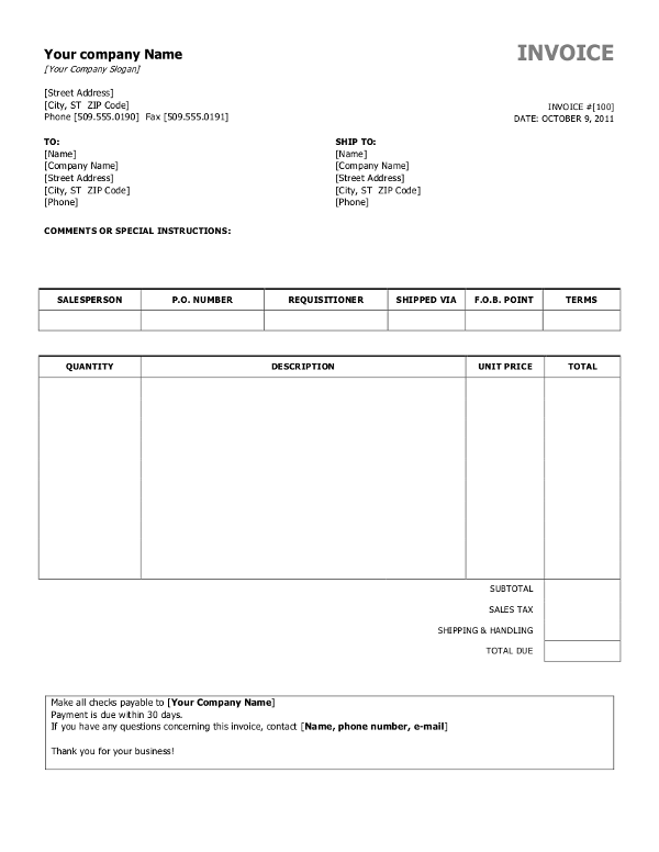 Simple Invoice Template Sample