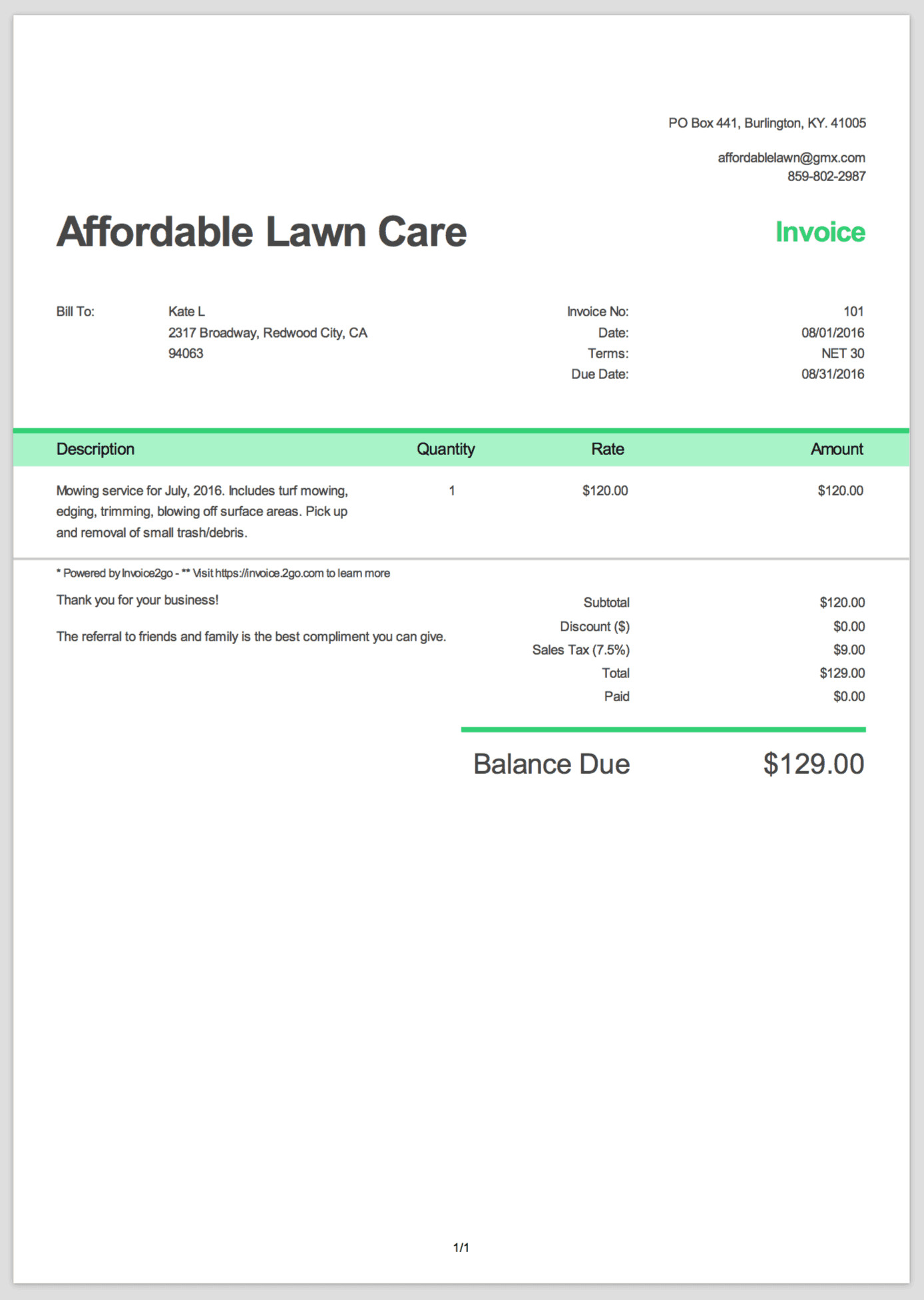 Simple Invoice Template Sample PDF