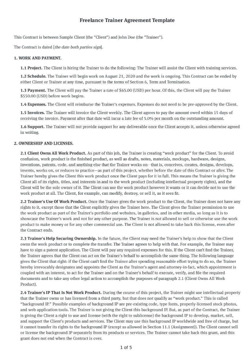 Freelance Trainer Agreement Template
