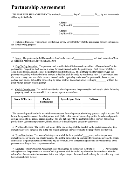 Small Business Partnership Agreement Template PDF
