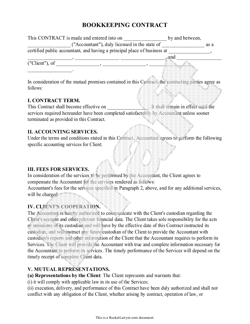 Bookkeeping Service Agreement Template PDF