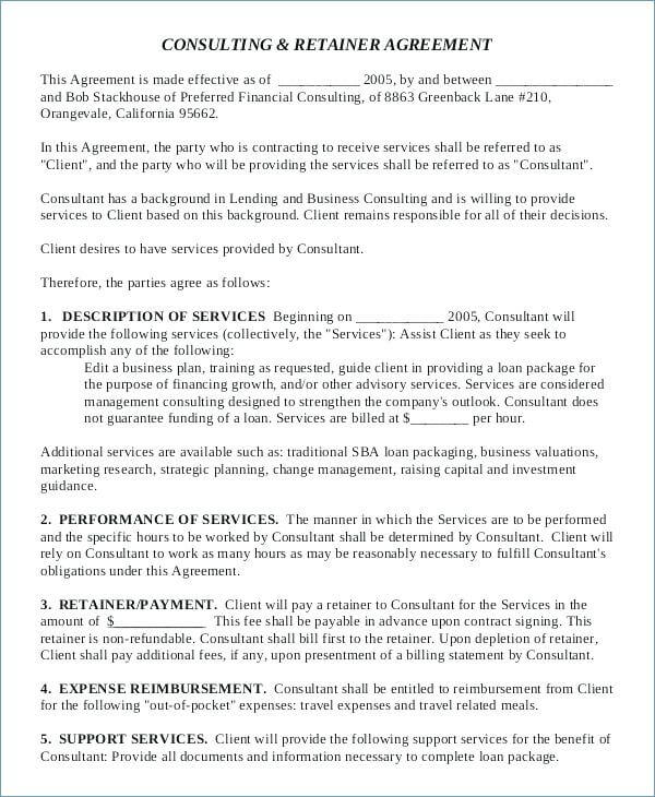 Consulting Retainer Agreement Template Example