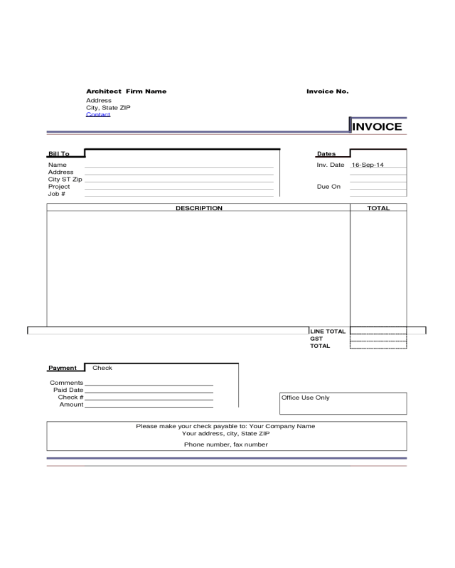 Architect Invoice Template Sample