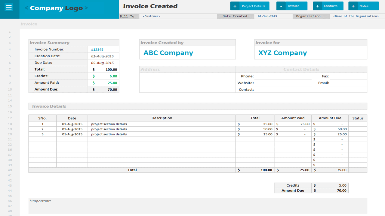Project Management Invoice Template