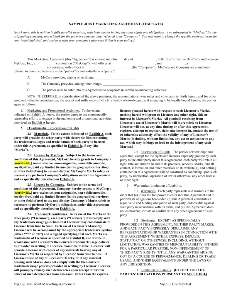 Co Marketing Agreement Template Sample