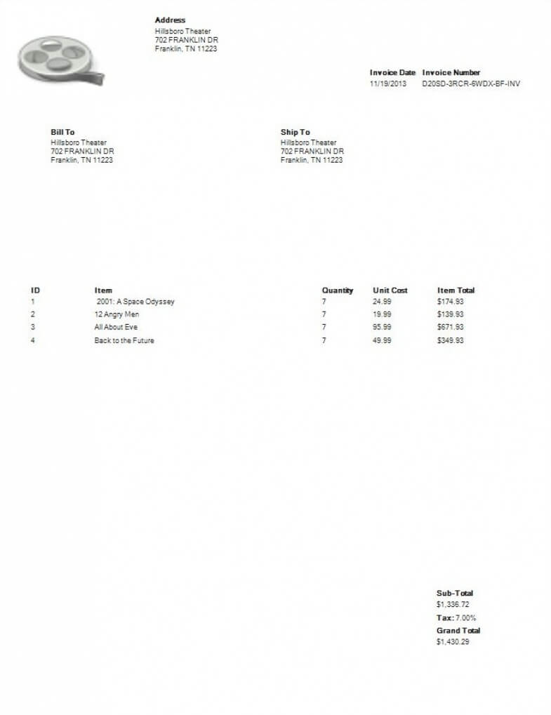 Actor Invoice Template Sample