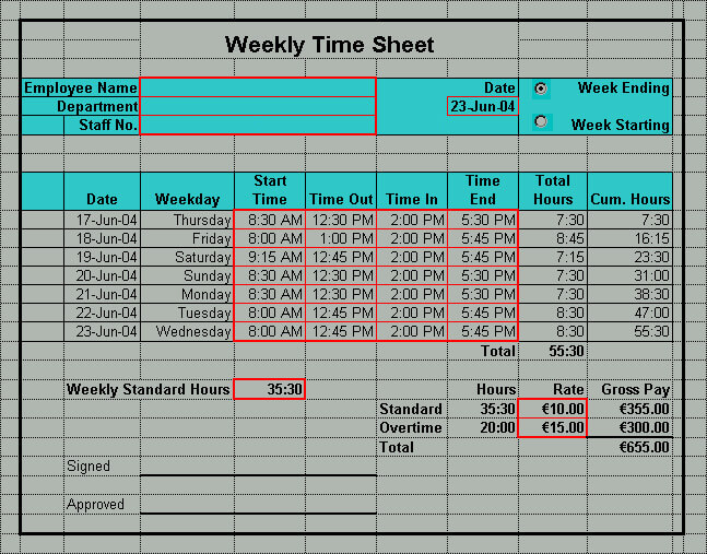 Excel Time Sheet PDF