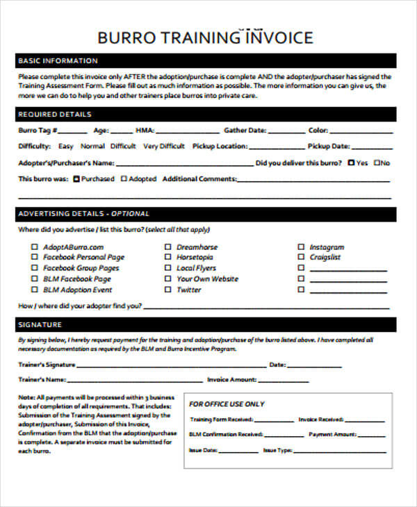 Training Invoice Template