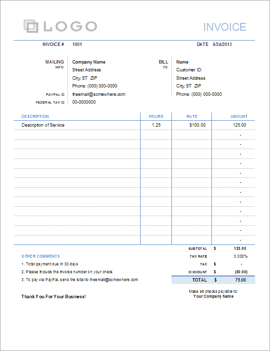 Hourly Rate Invoice Template