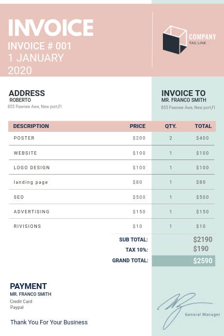 Digital Invoice Template Sample