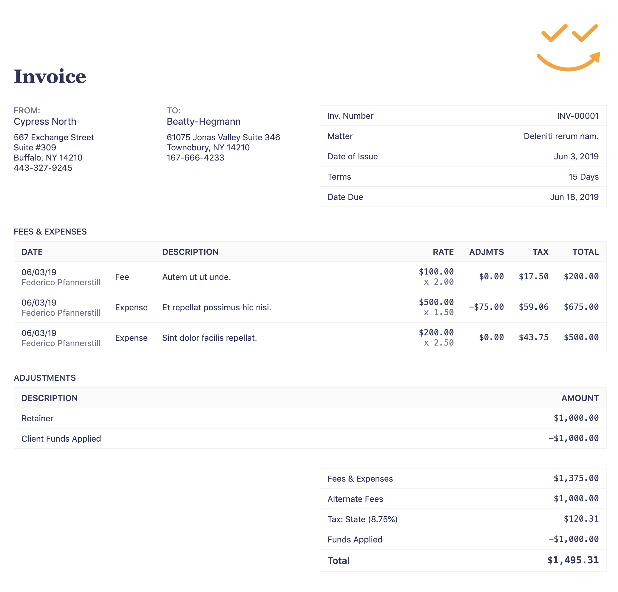 Legal Invoice Template Sample